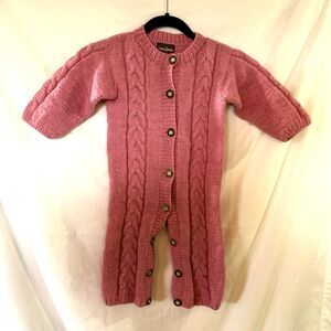LlamaJama Girls 18M 100% Wool Onesy Button-Up Pajamas Pink